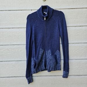 Horny Toad blue merino wool Seabourn zip cardigan size large
